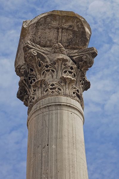 Greece-Philippi Corinthian column at ancient ruins of Basilica